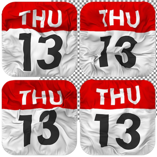 Decimotercer Jueves 13 Fecha Calendario Icono Aislado Cuatro Ondulación Estilo Bump Textura 3D Rendering
