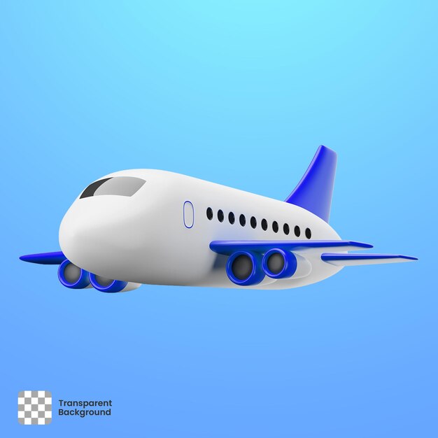 Decollo di un aereo 3D isolato su sfondo trasparente rendering 3D