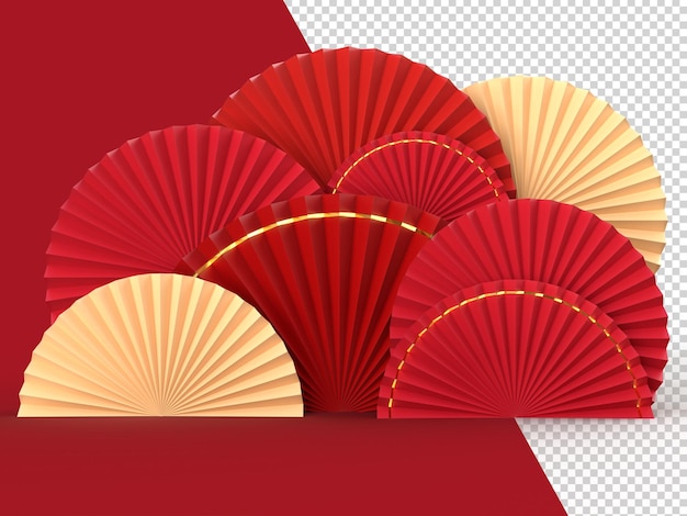 Decoração de ano novo chinês medalhão de fã de papel. Conceito de fundo festival de feliz ano novo chinês. renderização em 3D