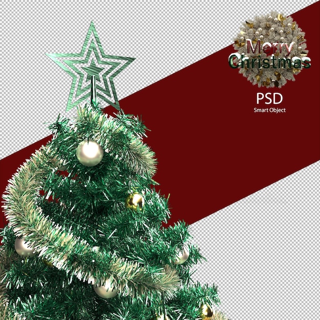 PSD decoração de árvore de natal metálica verde interna isolada