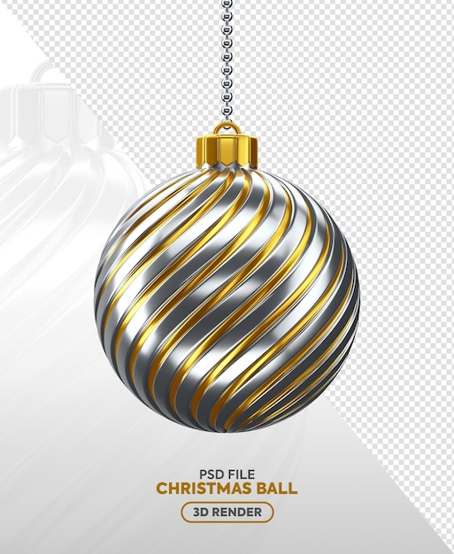 Decoração de bola de natal de prata renderização 3d