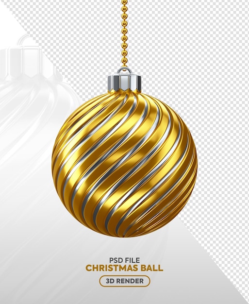 PSD decoração de bola de natal dourada renderização 3d