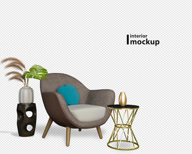 Decoração de interiores definida em 3d