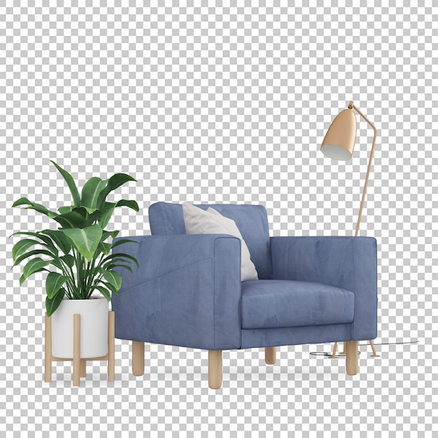 Decoração de interiores em renderização 3d