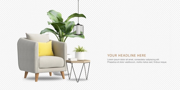 Decoração de interiores em renderização 3d