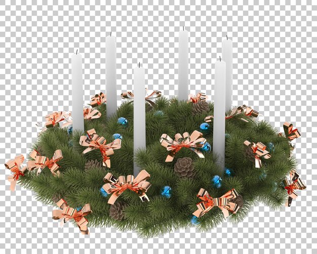 Decoração de mesa de natal com velas em fundo transparente. renderização 3D - ilustração