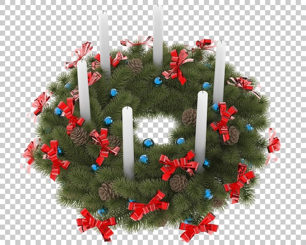 Decoração de mesa de natal com velas em fundo transparente. renderização 3D - ilustração