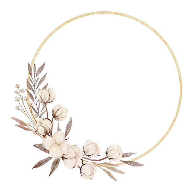 Decoração de Moldura de Flor de Algodão Aquarela