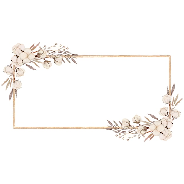 Decoração de Moldura de Flor de Algodão Aquarela