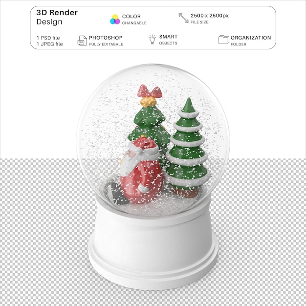 Decoração de natal de globo de neve modelação 3d arquivo psd