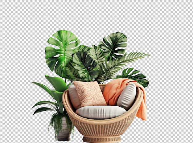 PSD decoração de poltronas isoladas e plantas em vasos