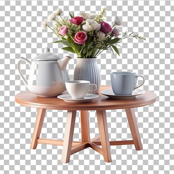 PSD decoração moderna de mesa de chá em fundo transparente