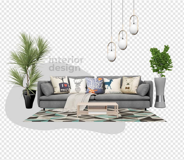 PSD decoração moderna de sofás em renderização 3d