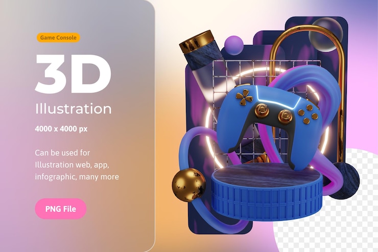 PSD decoración abstracta de consola de juegos de ilustración 3d, utilizada para web, aplicación, infografía, impresión, etc.