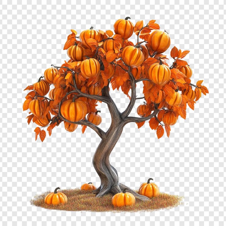 PSD decoración de acción de gracias de la cosecha de otoño del árbol de calabaza
