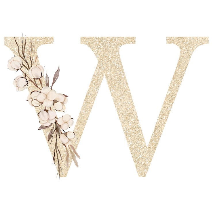PSD decoración de alfabeto de flores de algodón acuarela w