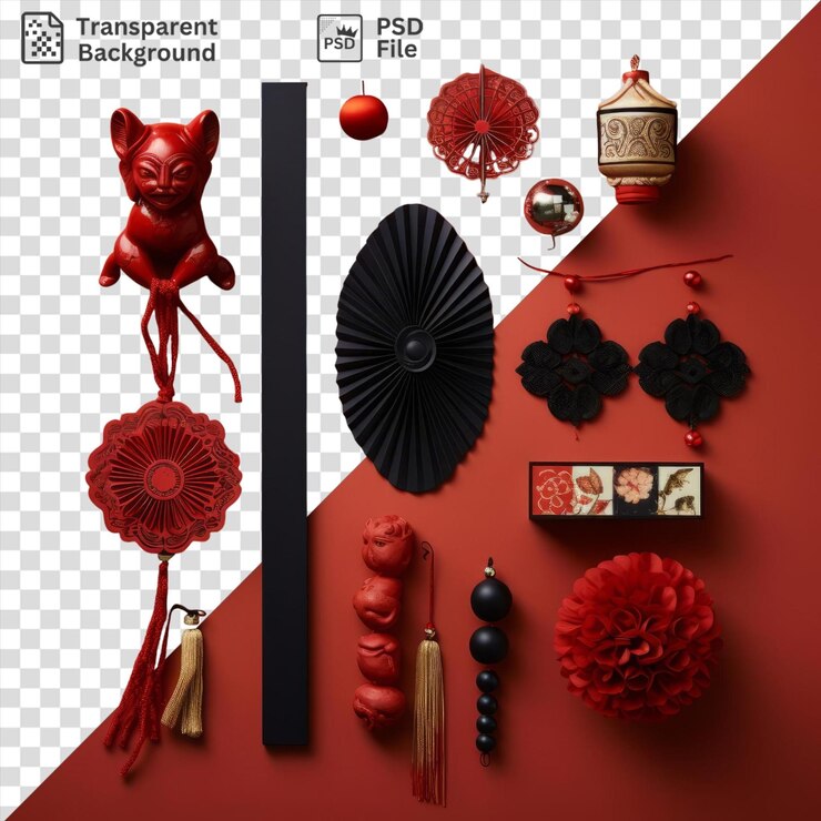 PSD decoración de año nuevo lunar flores rojas aisladas en un fondo transparente