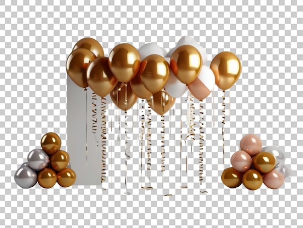 Decoración de celebración del aniversario con globos en un fondo transparente