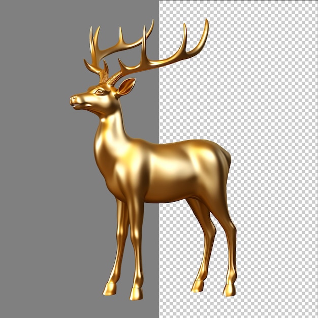 Decoración de ciervo dorado 3d para Navidad diseño de año nuevo aislado en fondo transparente png psd