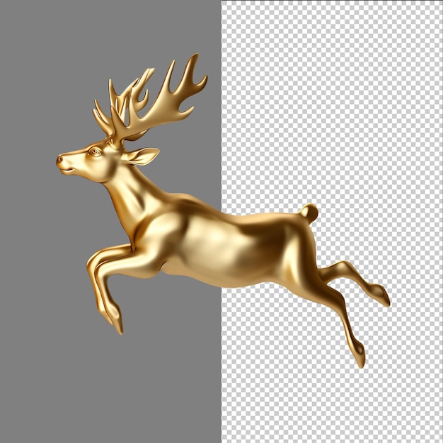 Decoración de ciervo dorado 3d para Navidad diseño de año nuevo aislado en fondo transparente png psd