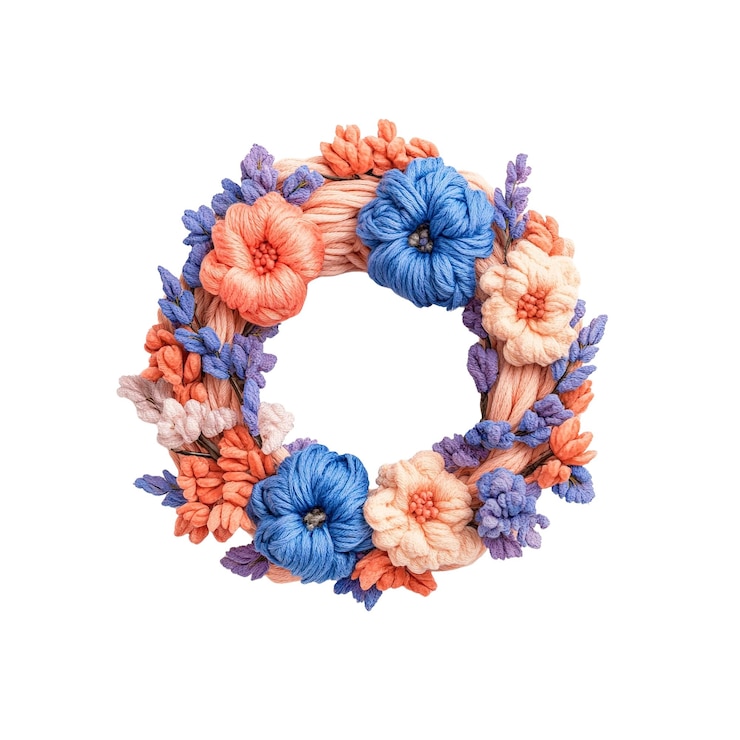 PSD decoración de círculo floral de primavera con corona de flores hecha a mano