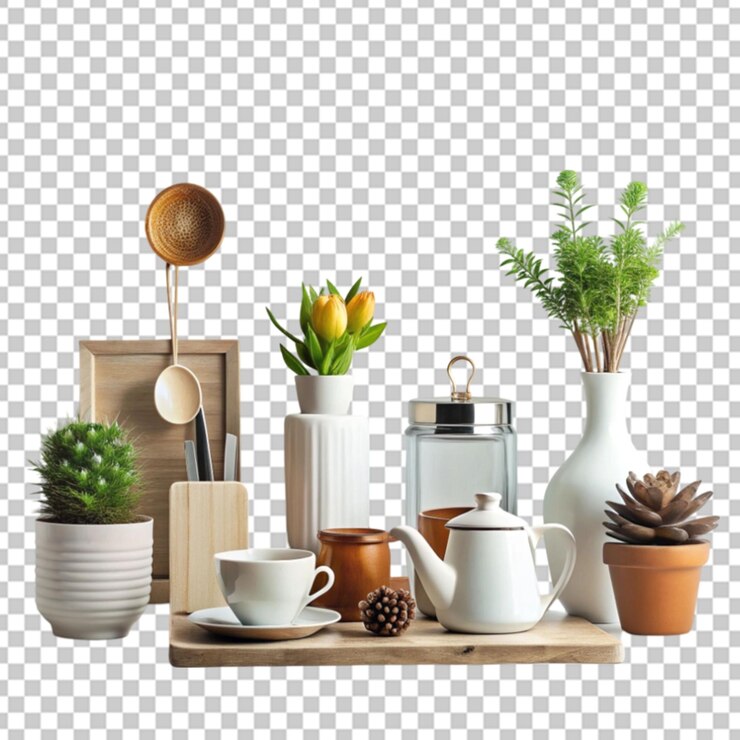 PSD decoración de cocina en un fondo transparente