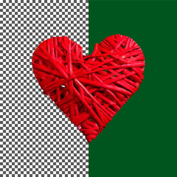 PSD decoración de corazón de mimbre rojo icono de corazón rojo brillante para el día de san valentín y temas de amor en transparente