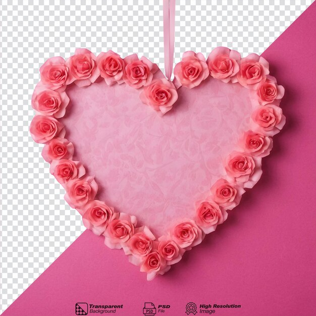 PSD decoración para el día de san valentín en forma de corazón papel de morera con patrón de rosa y cinta rosada aislada