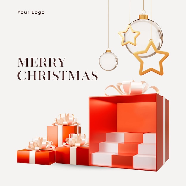 PSD decoración de feliz navidad y caja gif ilustración de renderizado 3d