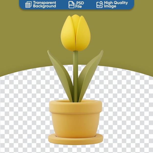 Decoración del hogar planta de dibujos animados con tulipán amarillo 3d