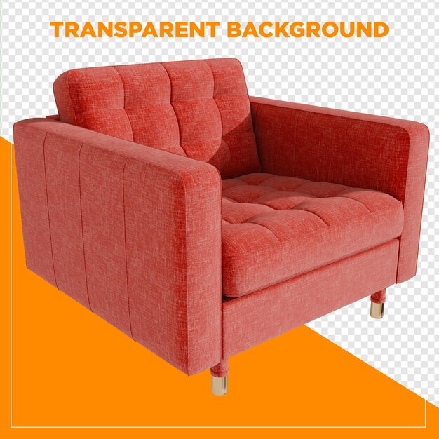 Decoración del hogar de sillón de sofá rojo con fondo transparente