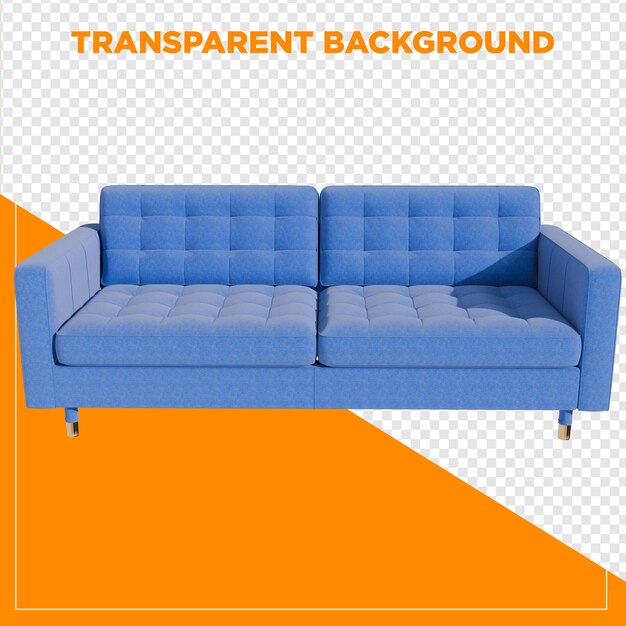 Decoración de hogar de sofá azul con fondo transparente