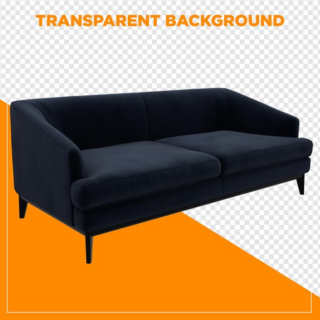 Decoración de hogar de sofá azul con fondo transparente