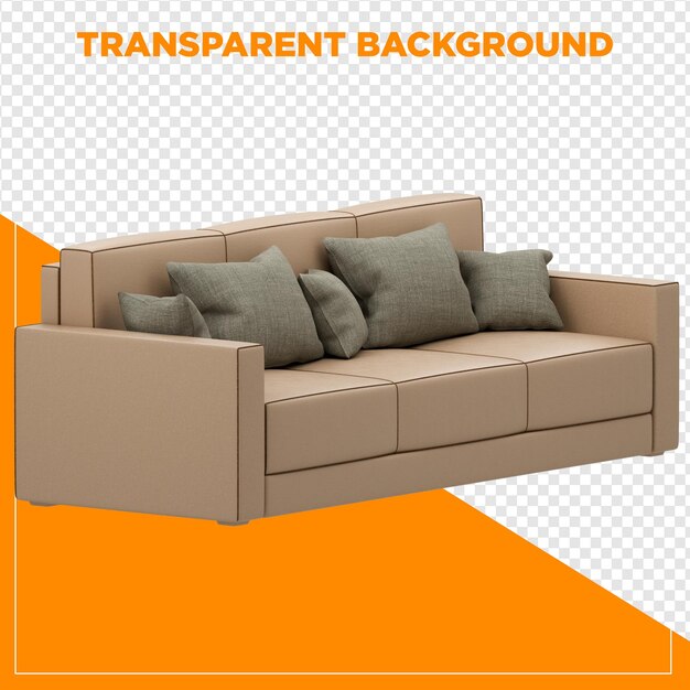 Decoración del hogar de sofá beige con fondo transparente