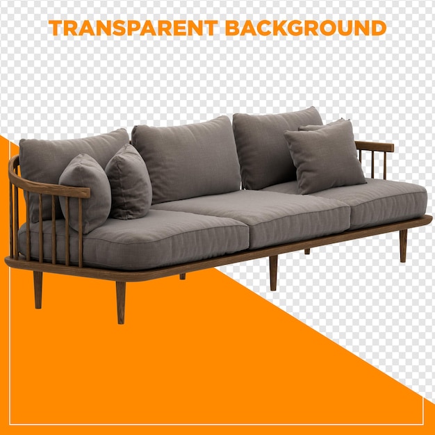 Decoración del hogar de sofá gris con fondo transparente