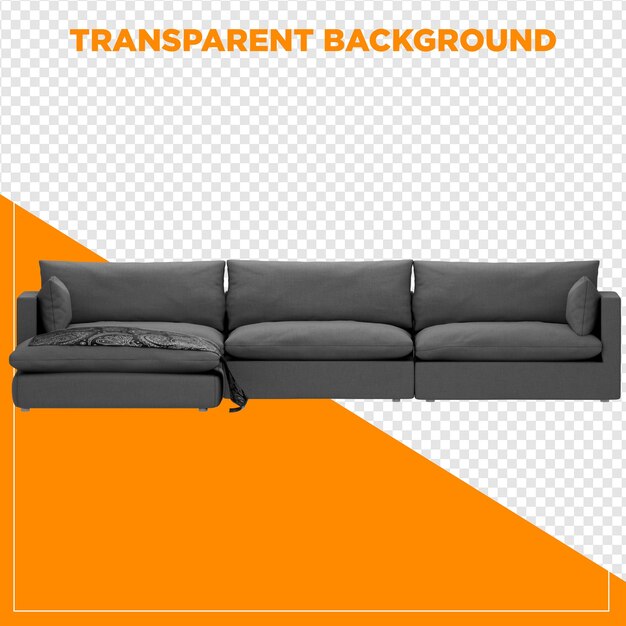Decoración del hogar de sofá gris con fondo transparente