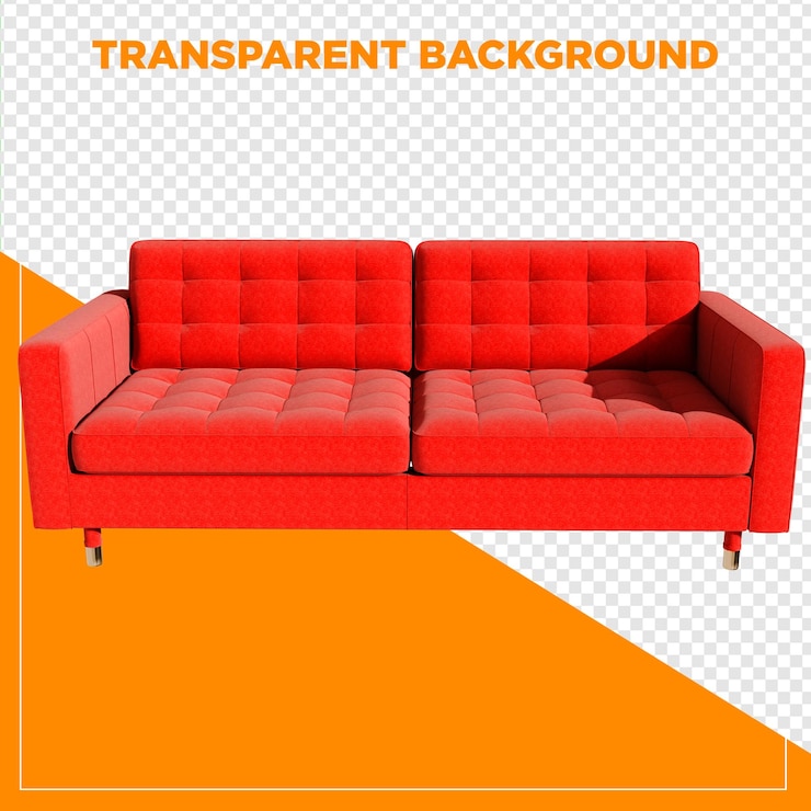 PSD decoración de hogar de sofá rojo con fondo transparente
