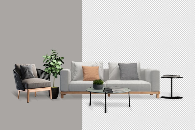 Decoración interior en render 3d