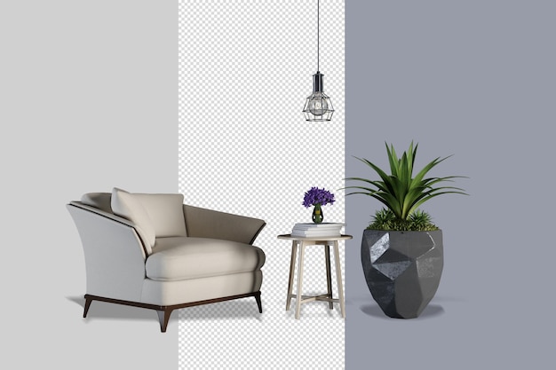 Decoración interior en render 3d