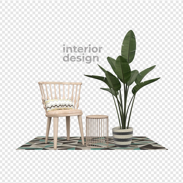 Decoración de interiores en diseño de renderizado 3d