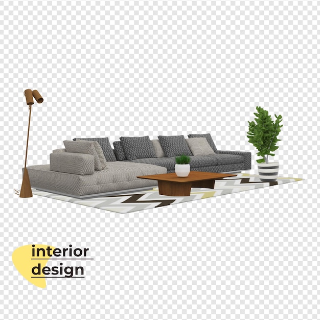 Decoración de interiores en diseño de renderizado 3d