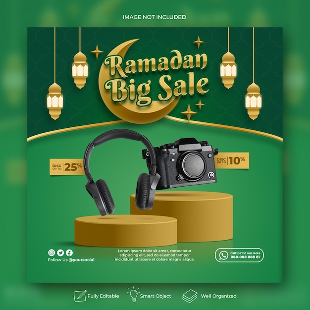 Decoración islámica para la plantilla de banner de publicación de instagram de redes sociales de ramadan kareem