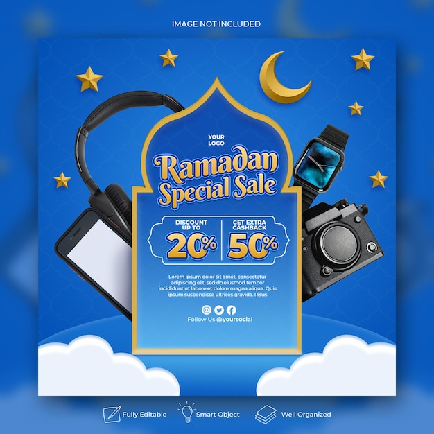 Decoración islámica para la plantilla de banner de publicación de instagram de redes sociales de ramadan kareem