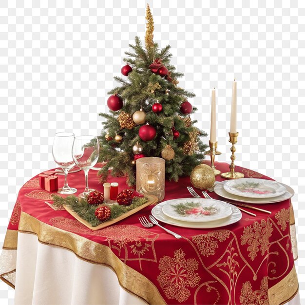 Decoración de la mesa de Navidad aislada sobre un fondo transparente