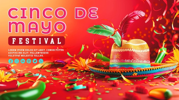 PSD decoración mexicana colorida para el cinco de mayo fondo para estandarte o cartel