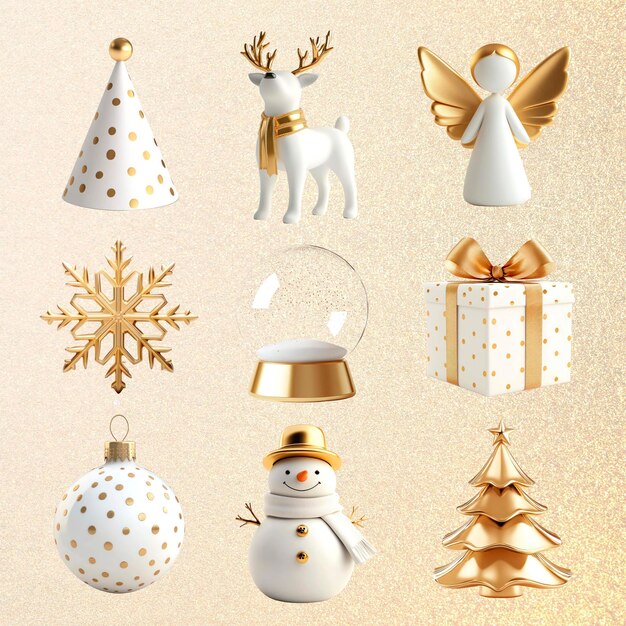 Decoración de Navidad blanca y dorada conjunto de elementos de diseño psd