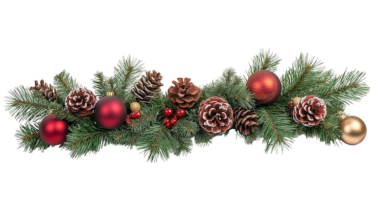 PSD decoración navideña de bayas de holly y cono de pino