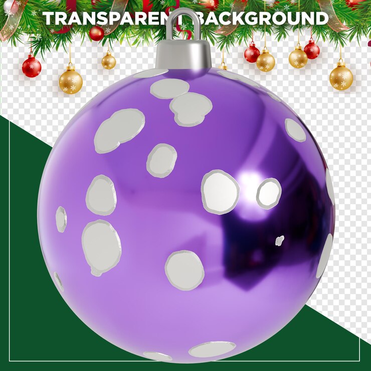 PSD decoración navideña de bola púrpura y blanca con fondo transparente