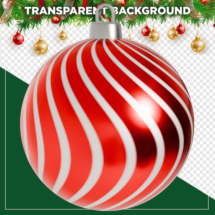 PSD decoración navideña de bola roja y blanca con fondo transparente