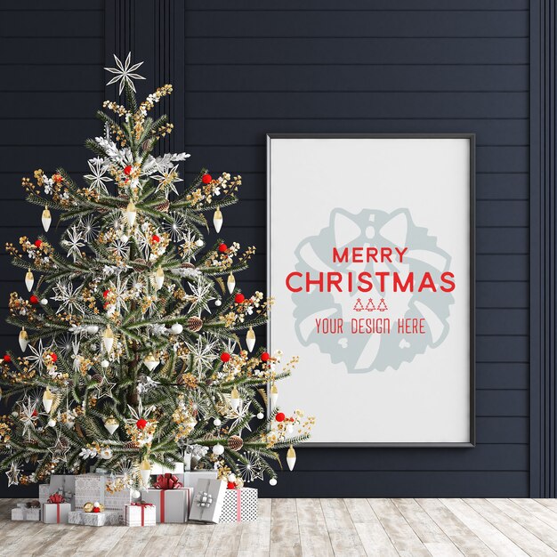 PSD decoración navideña con maqueta de marco de imagen